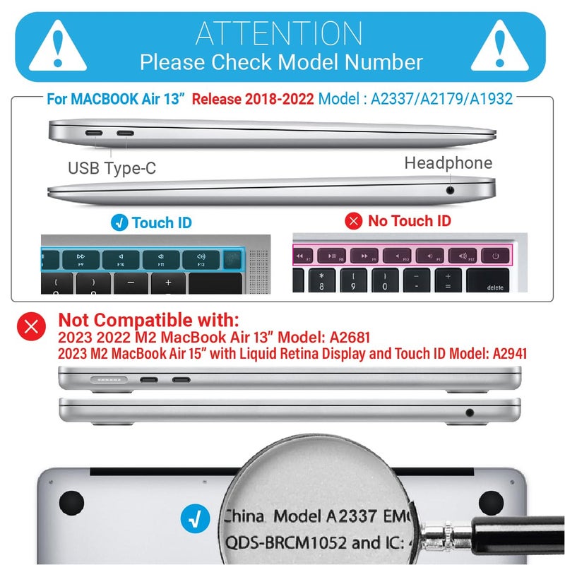 IBENZER Compatible with New MacBook Air 13 inch Case 2022 2021 2020 M1 A2337 A2179 A1932, Plastic Hard Shell Case with Keyboard Cover for Mac Retina Display with Touch ID, Black, MMA-T13BK+1A - Image 2