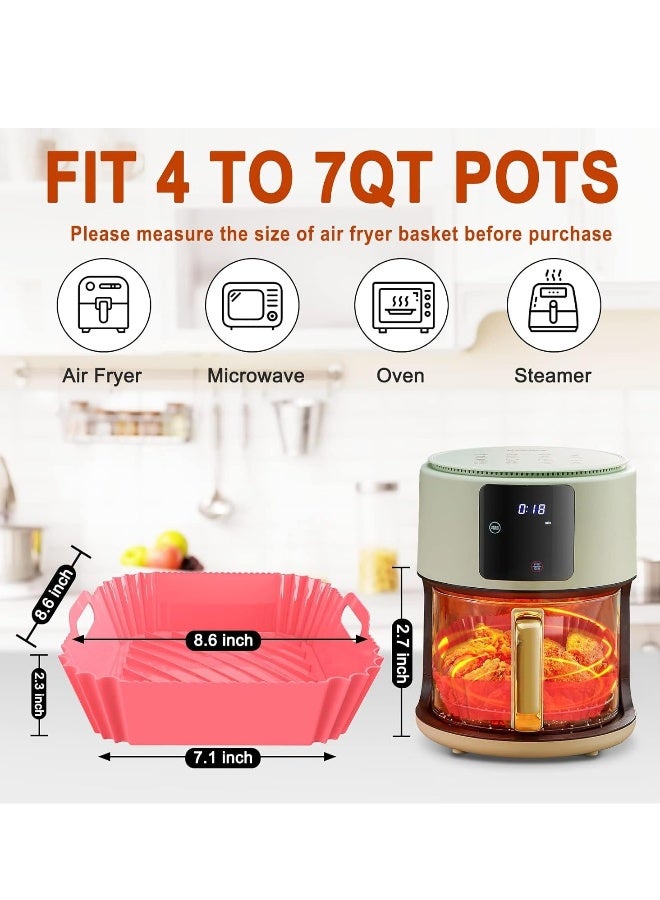 Air Fryer Silicone Liners Square 2 Pack 8.6 Inch Airfryer 4-7 QT Reusable Pot Oven Liner Baking Tray, Basket Mat Bowl Accessories Kitchen - Image 2