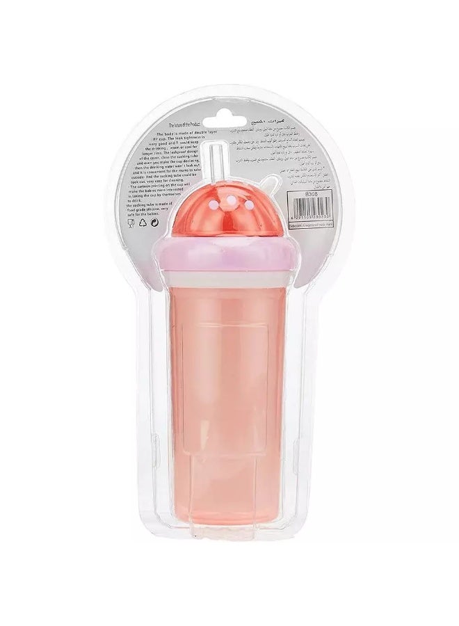 Bebecom Double Layer Water Cup 260ml, Bebecom Double Layer PP Heat Retaining Straw Cup, BPA Free- Peach - Image 4