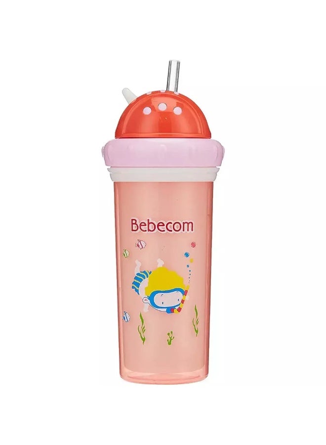 Bebecom Double Layer Water Cup 260ml, Bebecom Double Layer PP Heat Retaining Straw Cup, BPA Free- Peach - Image 2
