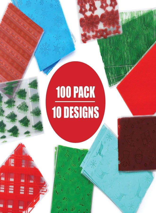 PREXTEX Christmas Themed Cellophane Bags with Gold Ties (200 pack - Bulk Pack of 200 Mini Cellophane Bags in 10 designs for Holiday Cookies, Gift Bags, Goodies, Treats and Party Favors - Image 5