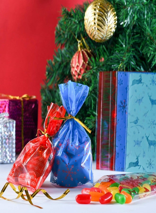 PREXTEX Christmas Themed Cellophane Bags with Gold Ties (200 pack - Bulk Pack of 200 Mini Cellophane Bags in 10 designs for Holiday Cookies, Gift Bags, Goodies, Treats and Party Favors - Image 4