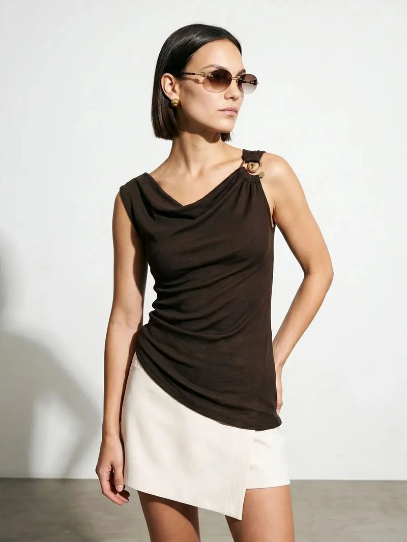 ديلفين Dilvin Sleeveless Cowl Neck Shell Top