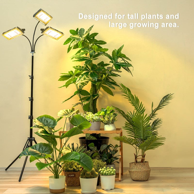 LBW Grow Light with Stand, Tri-Head LED Plant Light for Indoor Plants, Full Spectrum 150 LEDs, 3/6/12H Timer, 6 Dimmable Levels, 3 Switch Modes, Adjustable Tripod Stand 15-63 inches - Image 5