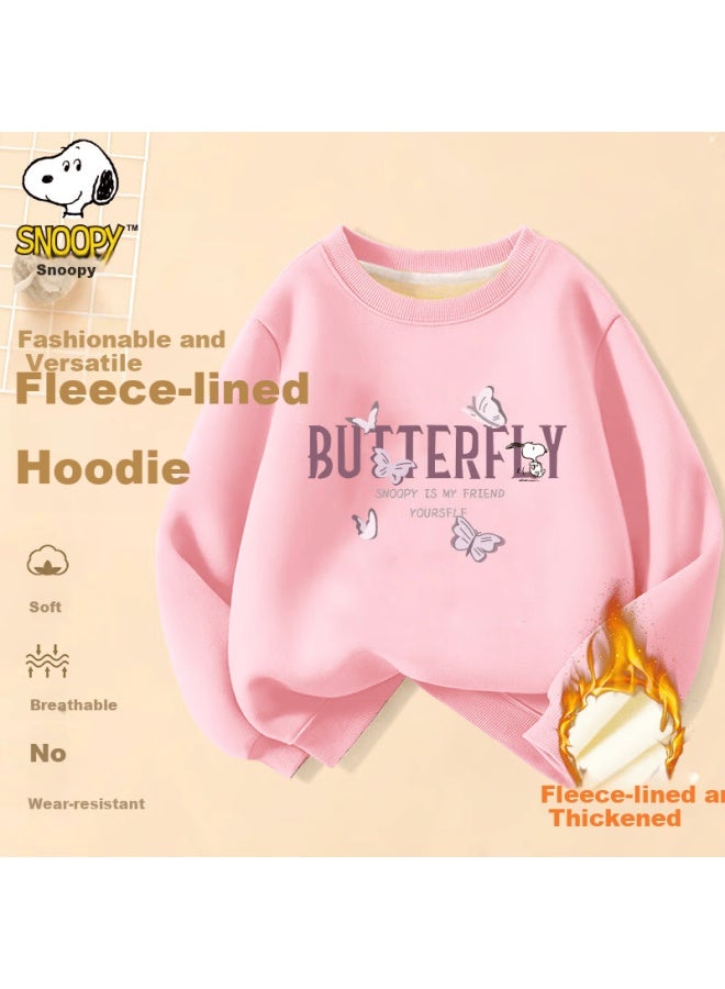 Snoopy Kids Autumn Winter Comfortable Versatile Pullover Fleece Sweatshirt Butterfly Nubi Pink 130