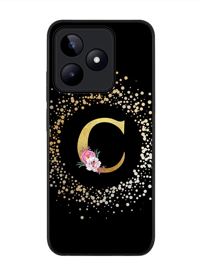 Stylizedd Rugged Black edge case for Realme C51 / Realme Note 50 4G,Custom Monogram Initial Letter Floral Pattern Alphabet - C (Black) - Image 1