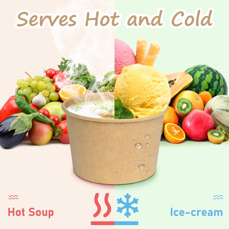 ESSENTIAL Paper Ice Cream Cups, 50pcs 8oz Disposable Dessert Bowls for Hot or Cold Food, Lids Not Included, Paper Snack Containers for Sundae, Frozen Yogurt, Soup (Brown) - Image 5