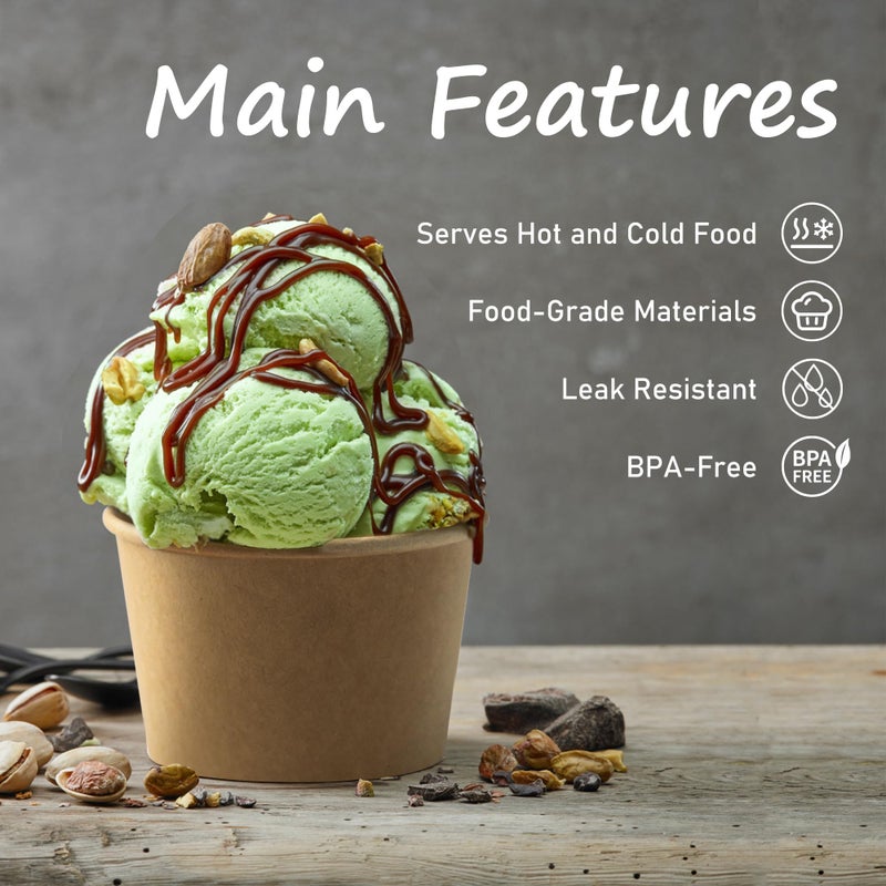 ESSENTIAL Paper Ice Cream Cups, 50pcs 8oz Disposable Dessert Bowls for Hot or Cold Food, Lids Not Included, Paper Snack Containers for Sundae, Frozen Yogurt, Soup (Brown) - Image 3