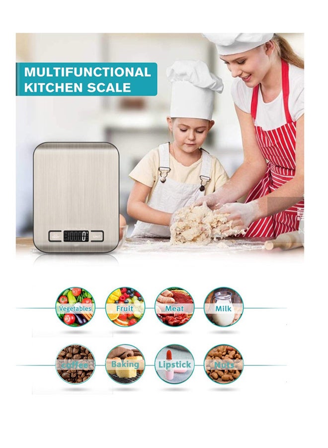 روي بن ميزان مطبخ رقمي دقيق 10 كجم قابل لإعادة الشحن عبر USB وشاشة LCD، ميزان طعام من الفولاذ المقاوم للصدأ باللون الفضي للطهي والخبز بوحدات g/oz/lb/ml - Image 2