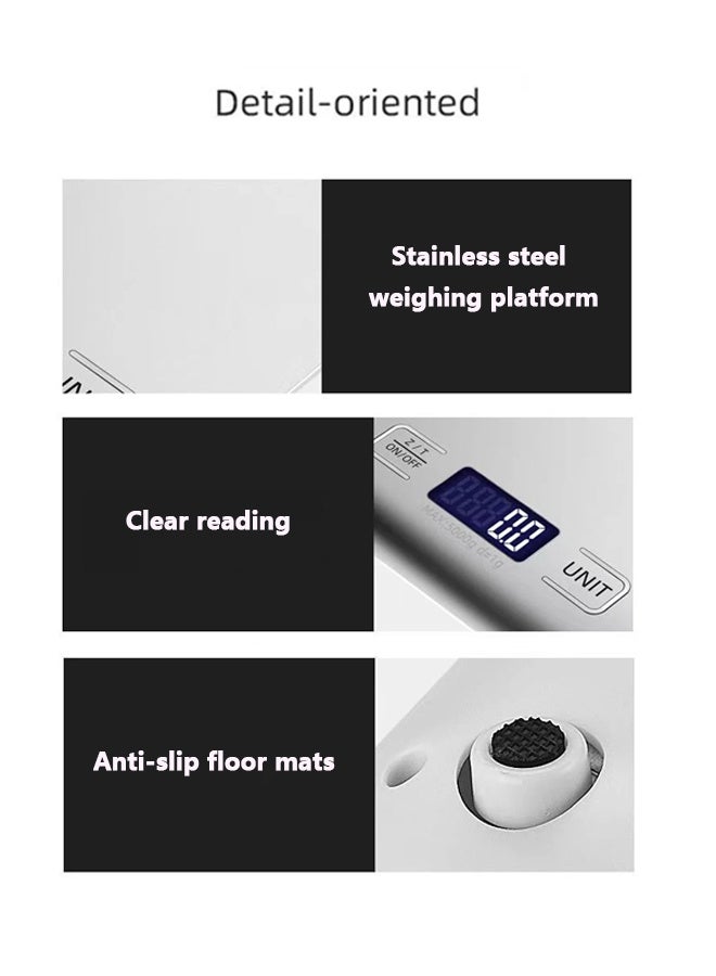 روي بن ميزان مطبخ رقمي دقيق 10 كجم قابل لإعادة الشحن عبر USB وشاشة LCD، ميزان طعام من الفولاذ المقاوم للصدأ باللون الفضي للطهي والخبز بوحدات g/oz/lb/ml - Image 4