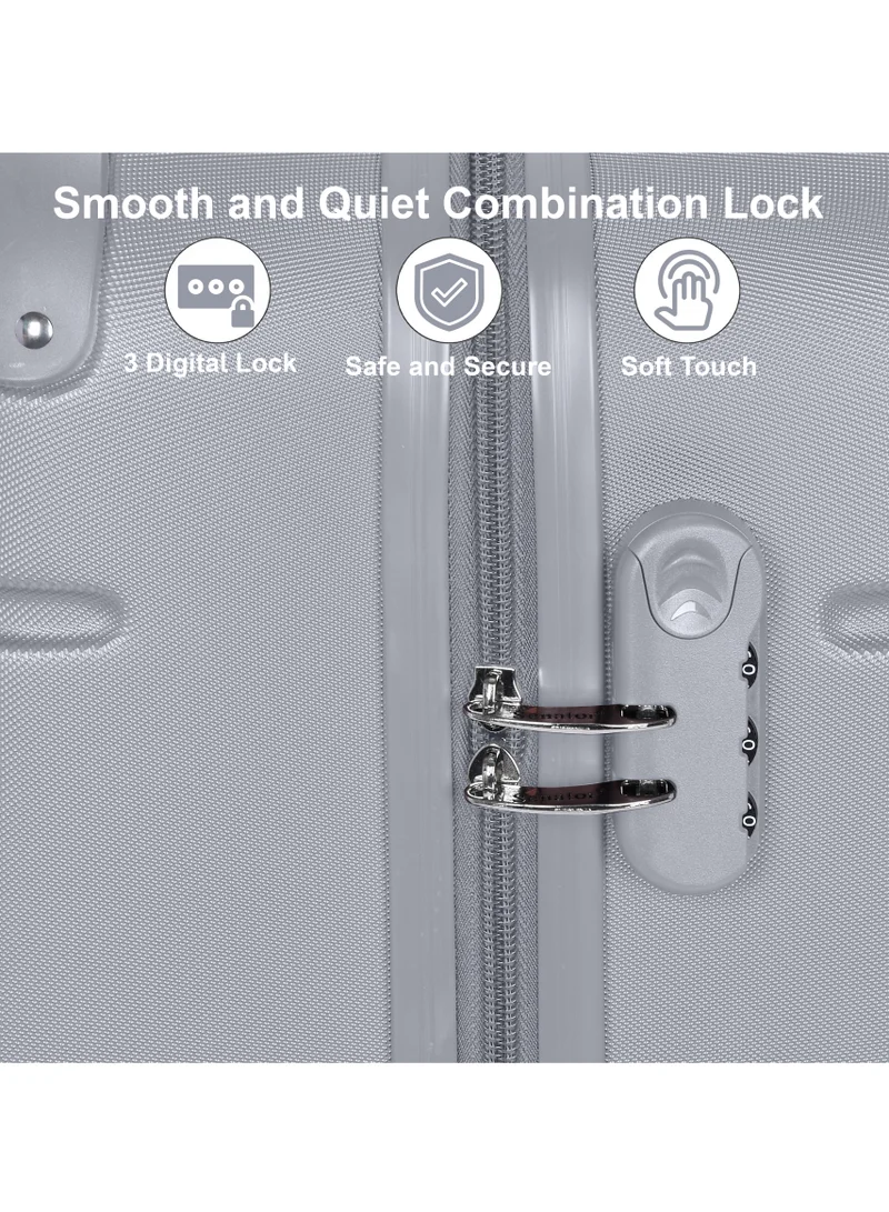 SENATOR Silver Hard Case Travel Bag Cabin Luggage Trolley ABS Lightweight Suitcase with 4 Spinner Wheels A1012 Silver  | Best Price UAE