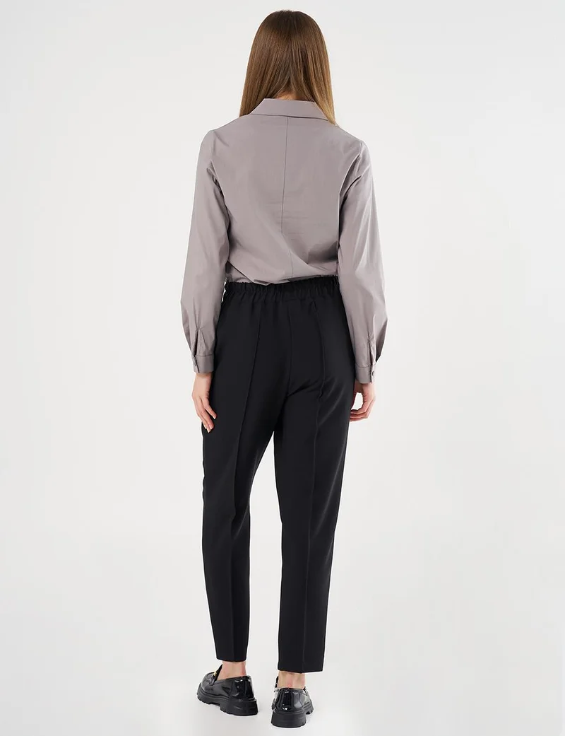 Kayra Chain Stitch Straight Leg Pants in Black
