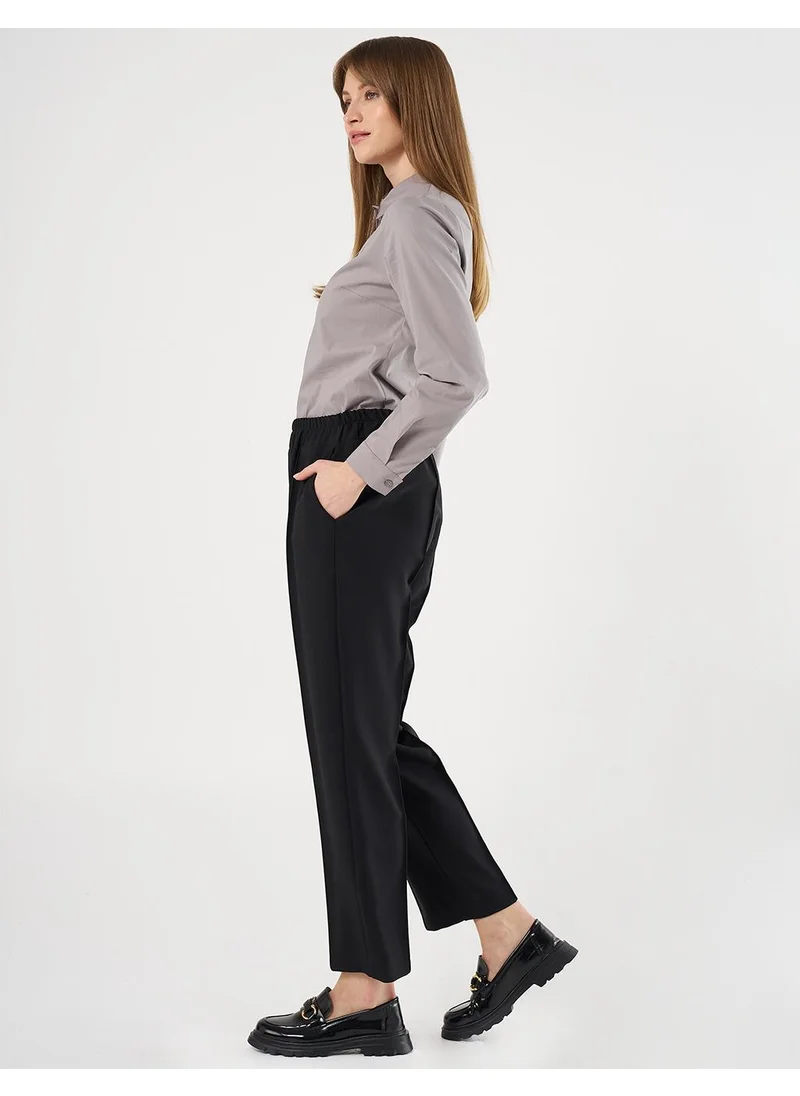 Kayra Chain Stitch Straight Leg Pants in Black