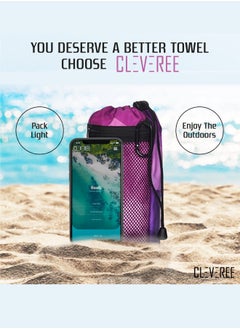CLEVEREE Beach Towel and Gym Towel Pool Towel Swimming Towel for Men Women Microfiber towel Travel Towel fast drying towel with carry bag Extra Large 150x90 cm and Gym Towel 50X25 Purple  - Image 2