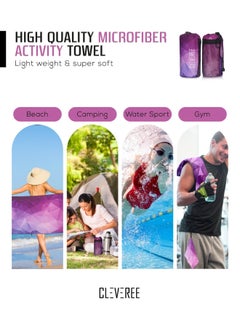 CLEVEREE Beach Towel and Gym Towel Pool Towel Swimming Towel for Men Women Microfiber towel Travel Towel fast drying towel with carry bag Extra Large 150x90 cm and Gym Towel 50X25 Purple  - Image 3