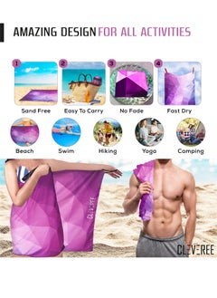 CLEVEREE Beach Towel and Gym Towel Pool Towel Swimming Towel for Men Women Microfiber towel Travel Towel fast drying towel with carry bag Extra Large 150x90 cm and Gym Towel 50X25 Purple  - Image 5