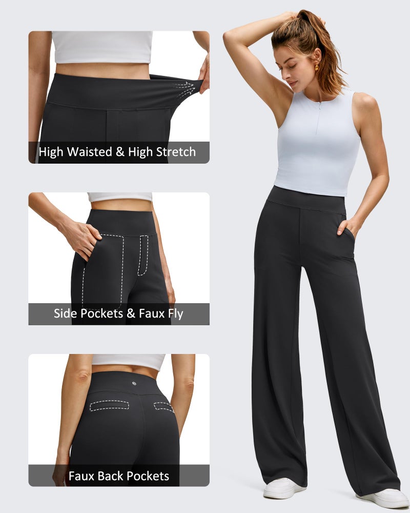 G4Free Wide Leg Pants for Women High Waisted Soft Yoga Pants with Pockets Loose Comfy Travel Casual Lounge Trousers (Black,M,Regular) - Image 4