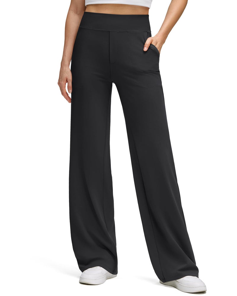 G4Free Wide Leg Pants for Women High Waisted Soft Yoga Pants with Pockets Loose Comfy Travel Casual Lounge Trousers (Black,M,Regular) - Image 1
