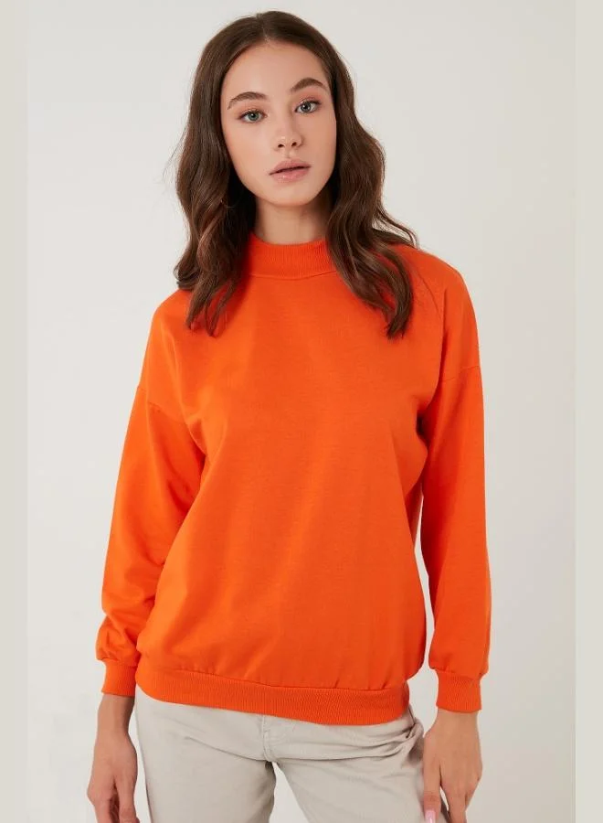 ليلا ليلى سويت شيرت قطن أساسي بياقة واقفة للنساء