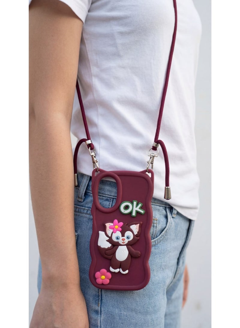 غطاء خلفي أنيق بتصميم كرتوني مميز متوافق مع هاتف سامسونج جالاكسي A13 مع سلسلة كروس بودي - خيار رائع للفتيات. - Image 1