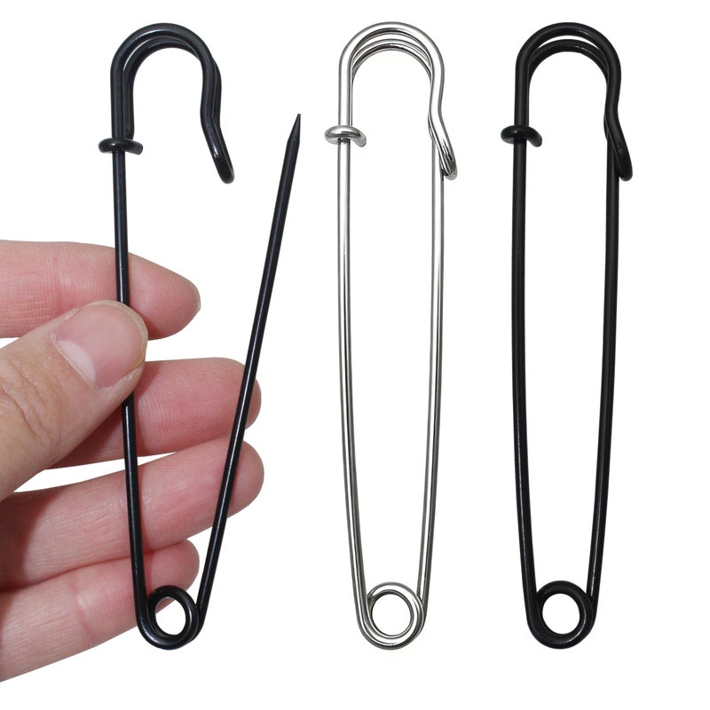 BESTCYC 10pcs Black and Silver Safety Pins Extra Large 100mm x 20mm Heavy Duty Safety Pins for Blankets Skirts Kilts Knitted FabricCrafts