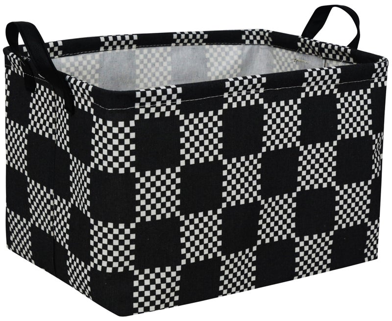 Essme Rectangular Boys BasketKids Storage Basket with Handles for Room DecorCar Storage BinBlack grid - Image 2