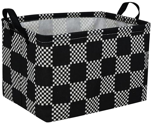 Essme Rectangular Boys BasketKids Storage Basket with Handles for Room DecorCar Storage BinBlack grid - Image 1