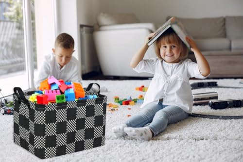 Essme Rectangular Boys BasketKids Storage Basket with Handles for Room DecorCar Storage BinBlack grid - Image 3