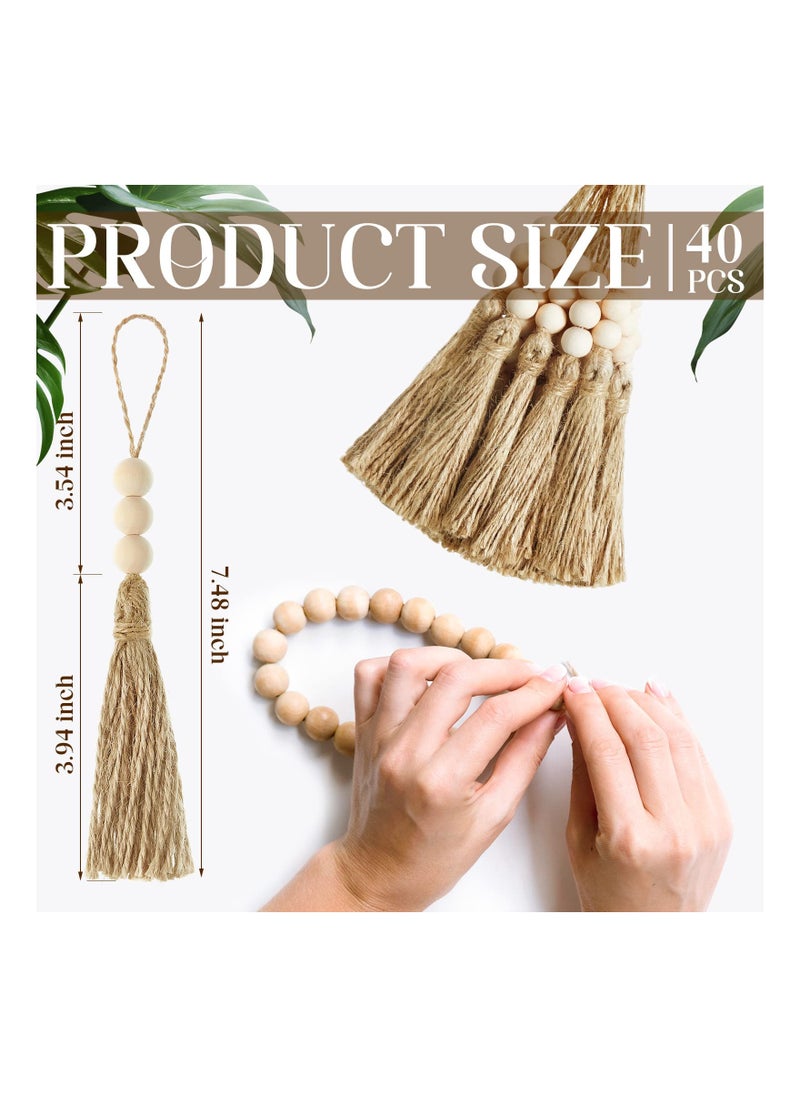 SYOSI - 30 Sets Wood Beads Natural Jute Rope Tassels Beaded Tassels for Crafts Farmhouse Decorative Sewing Tassels Home Decor Tassels for Wedding Party Garland DIY Projects Decorations - Image 1