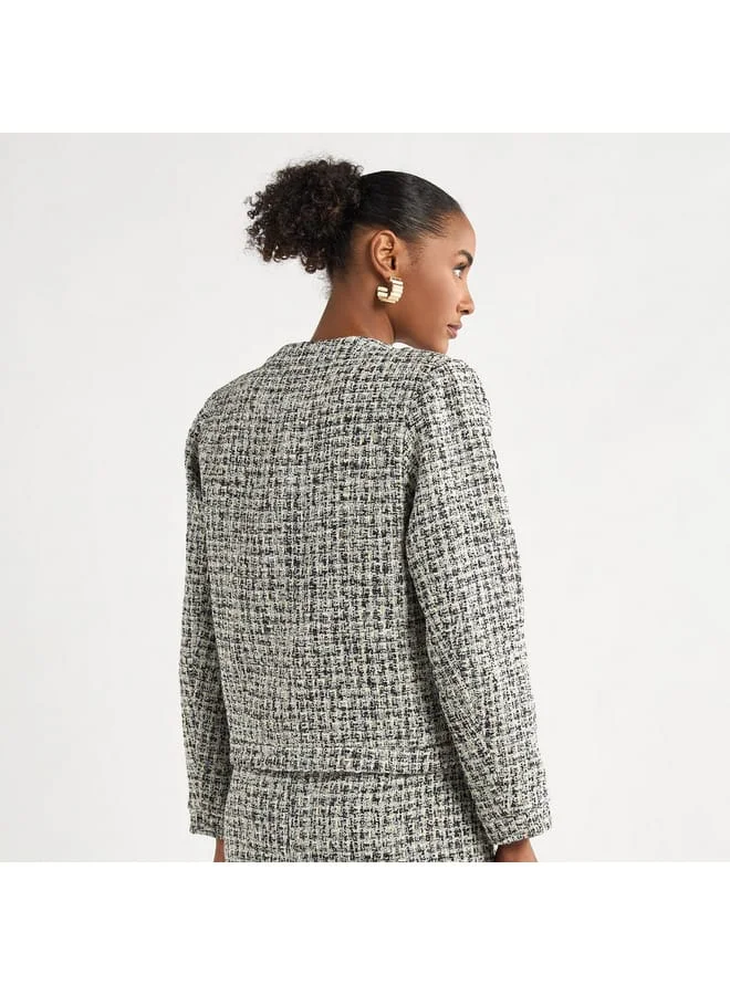 Splash FAV Textured Blazer with Round Neck and Long Sleeves