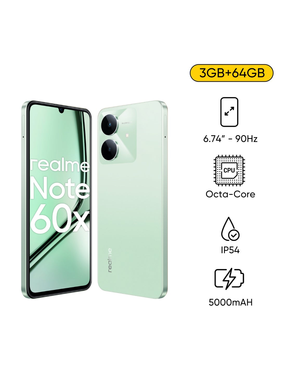 realme Note 60x 4G Dual SIM Wilderness Green 3GB RAM 64GB - Middle