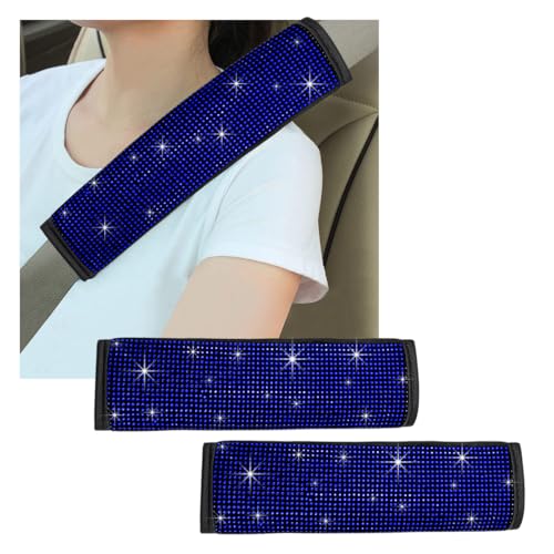 Gasedin 2 PCS Bling Car Seat Belt Cover Sparkle Leather Seat Belt Pads with Rhinestone Diamonds Glitter Seatbelt Cushions for Women Girl Universal Interior Car Accessories Blue - Image 1