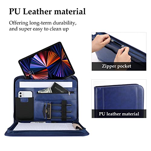 Procase محفظة بروكيس للأعمال مع سحاب، ملف تنفيذي للاجتماعات وتنظيم الوثائق القانونية مع جيوب بحجم A4، دفتر كتابة - أزرق داكن - Image 4