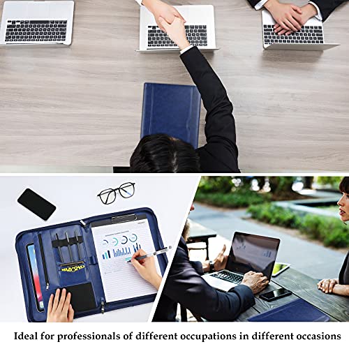 Procase محفظة بروكيس للأعمال مع سحاب، ملف تنفيذي للاجتماعات وتنظيم الوثائق القانونية مع جيوب بحجم A4، دفتر كتابة - أزرق داكن - Image 5