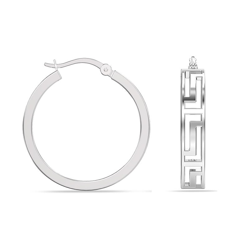 LeCalla 925 Sterling Silver Greek Key Hoop Earrings | Round Click-Top Lightweight Greek Key Wall Earring Hoops for Women 20MM - Image 5