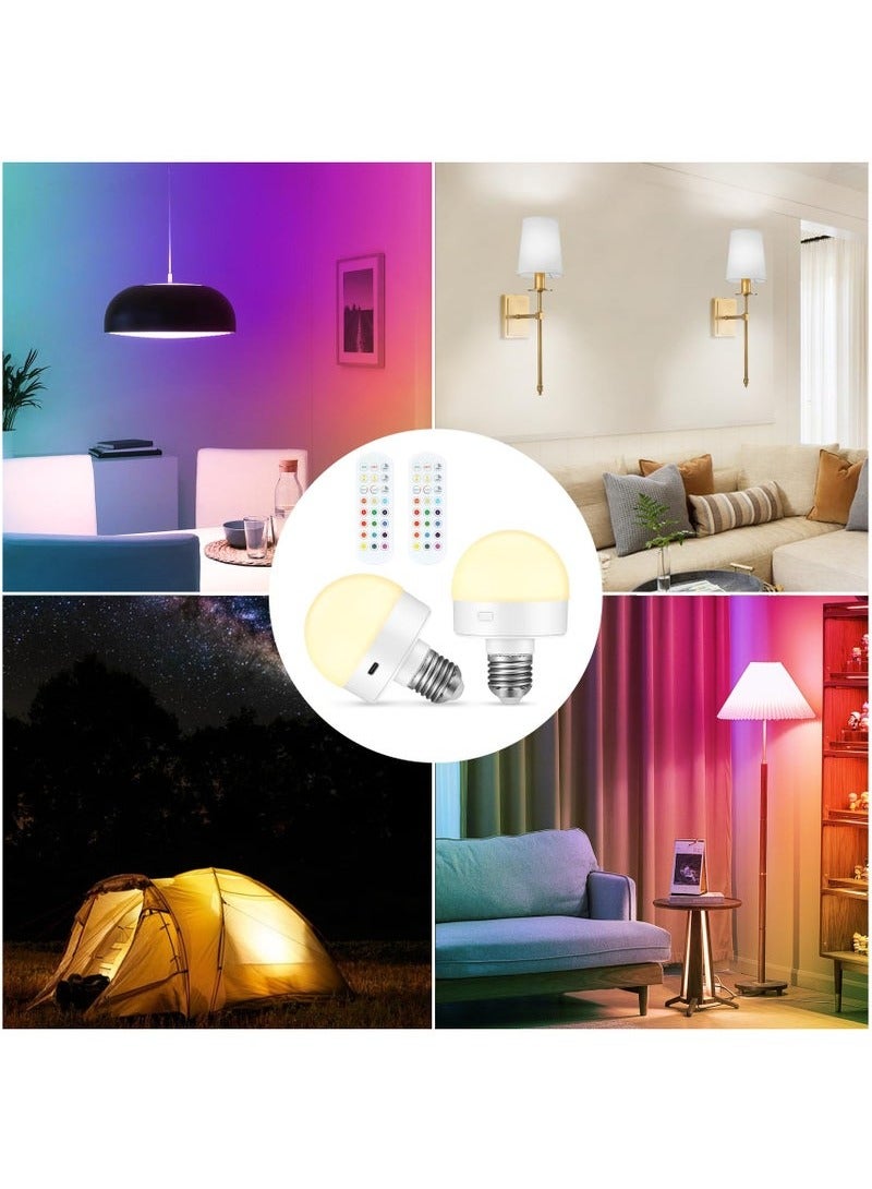عربست لمبات إضاءة LED E27، لمبات إضاءة قابلة لإعادة الشحن والتعتيم مع جهاز تحكم عن بعد، ألوان RGB متغيرة، وظيفة التوقيت، لمبة مغناطيسية قابلة للفصل تعمل بالبطارية، عبوة من قطعتين  - Image 3