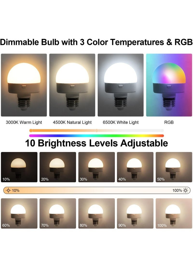 عربست لمبات إضاءة LED E27، لمبات إضاءة قابلة لإعادة الشحن والتعتيم مع جهاز تحكم عن بعد، ألوان RGB متغيرة، وظيفة التوقيت، لمبة مغناطيسية قابلة للفصل تعمل بالبطارية، عبوة من قطعتين  - Image 4