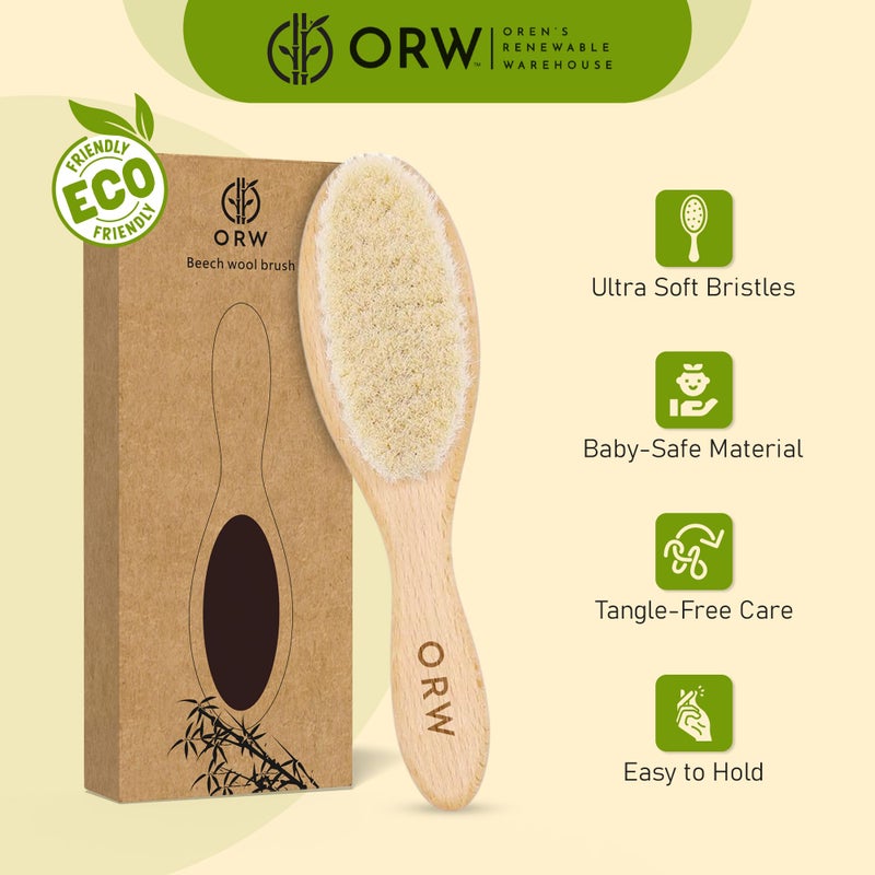 ORW ORENâ€™S Baby Hair Brush - Perfect for Newborn, Toddlers, Infants, Girls & Boys - Beechwood Handle & Goat Hair White Soft Bristle Brush for Gentle Scalp Grooming, Cradle Cap Relief - Image 3
