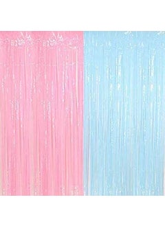 Lazybeee Lazybeee Tinsel Striped Pastel Fringe Curtains for Party Decoration Photo Backdrop Birthday Anniversary Wedding Pastel Blue Pink Pack of 2 