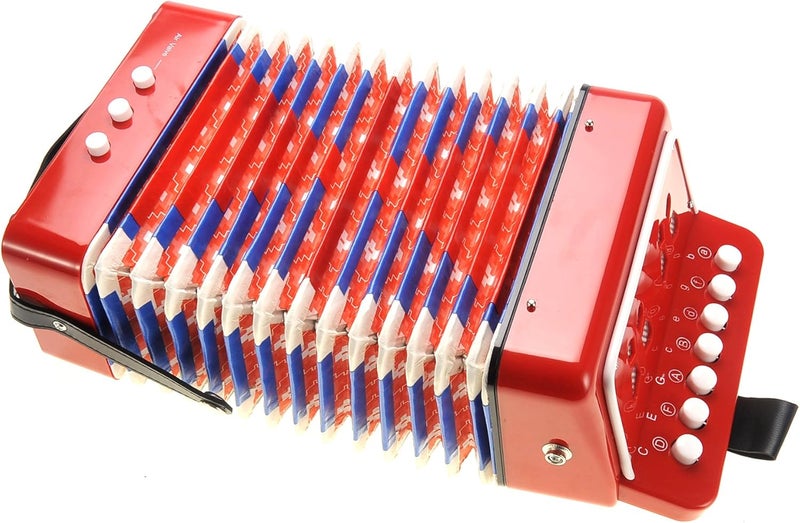 PowerTRC أكورديون للأطفال، آلات موسيقية للأطفال من عمر 9-12، أكورديون صغير للأطفال المبتدئين مع 10 مفاتيح تحكم خفيفة الوزن (أحمر) - Image 1