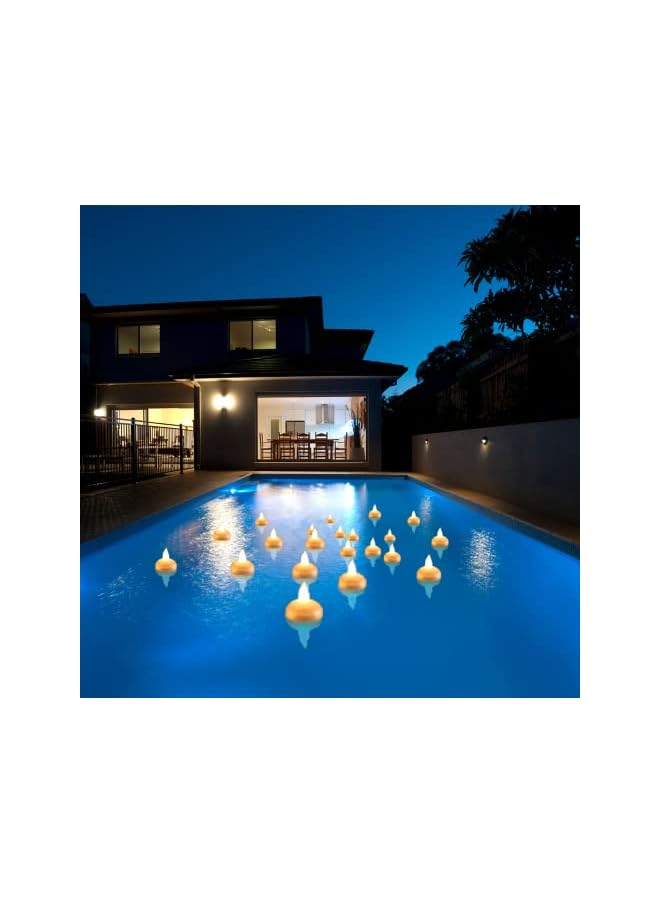 The Bros أضواء بركة عائمة، 20 قطعة أضواء شمعة عائمة مقاومة للماء لبركة السباحة، أضواء LED متوهجة خارجية للشاطئ والحديقة والفناء والعشب وحوض الاستحمام الساخن وزينة عيد الميلاد (أبيض دافئ) - Image 4