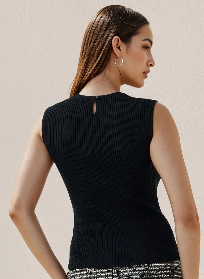 Iconic Black Iconic Ribbed Sleeveless Top for Women | Best Price UAE