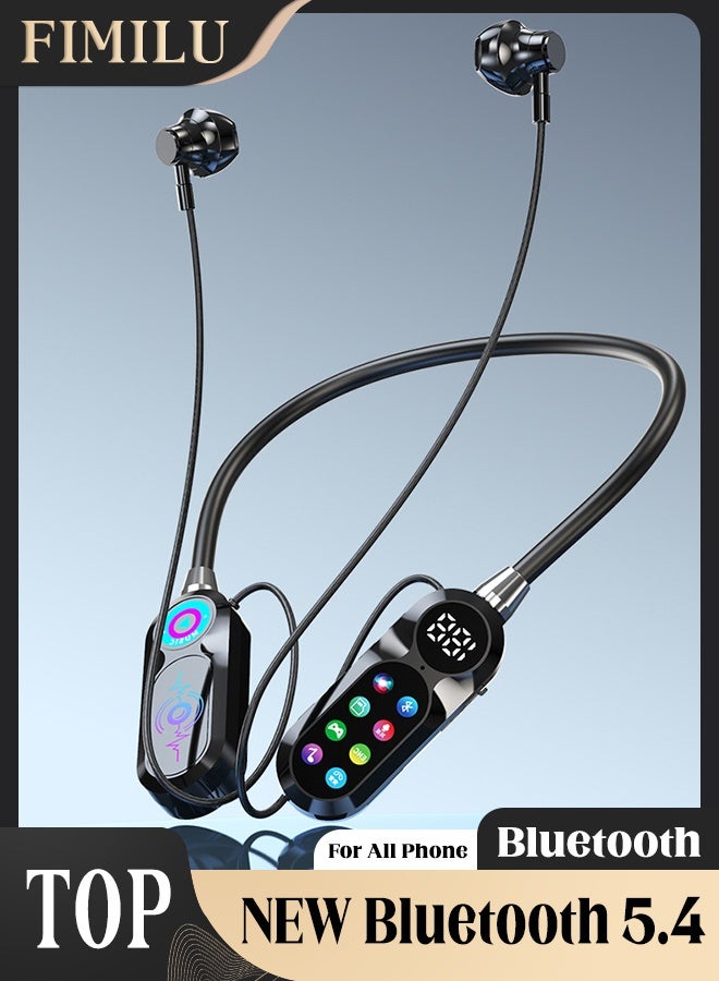 Wireless Bluetooth Neckband Headphones with Mic-Noise Cancelling Earbuds Fast Charging Earphones Waterproof Headset 24H Battery Life Earpods - High-Fidelity Sound Ear Buds Power Display Gaming Gym Travel headphone for Samsung Huawei Honor Xiaomi Android Apple