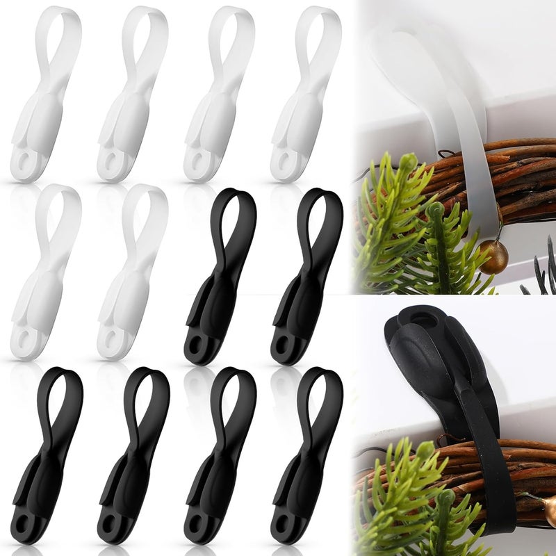 Fiada 12 Pcs Christmas Garland Hanger for Mantle Cord Bundlers Cord Organizer for Appliances, Self Adhesive Kitchen Sticky Silicone Holder Organizer for Christmas Wreath Fireplace(Black,Clear) - Image 1