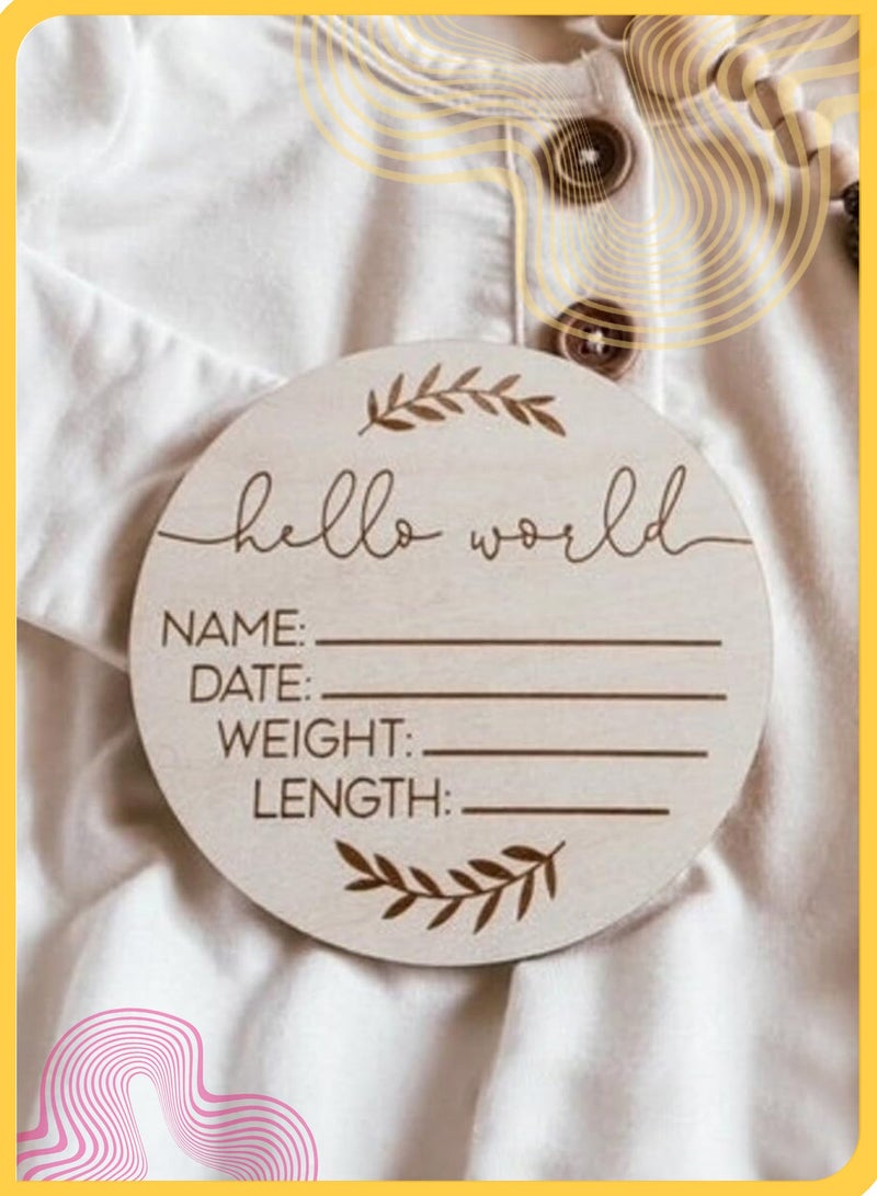 She&Little 2 Pcs  Newborn Wooden Birth Memorial Plaque, Newborn Hospital Bracelet Display Board, Double-Sided Engraved Baby Name Photo Props, Hello World Welcome Baby Decoration - Image 4