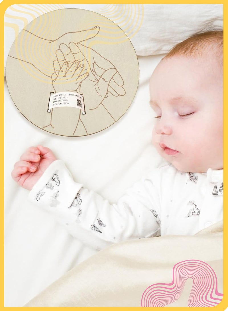 She&Little 2 Pcs  Newborn Wooden Birth Memorial Plaque, Newborn Hospital Bracelet Display Board, Double-Sided Engraved Baby Name Photo Props, Hello World Welcome Baby Decoration - Image 5