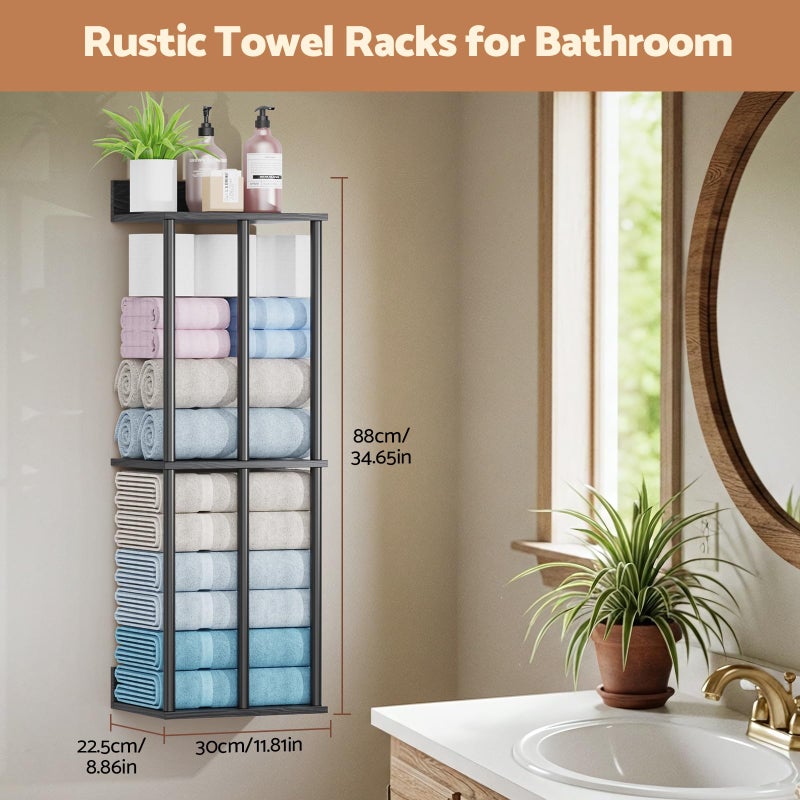 WHEARTED Bathroom Towel Storage, Black Bathroom Towel Holder, Wall Mounted Towels Racks Shelf Towels Organizer for Rolled Towels, 34inch Modern Storage Rack Organizer for RV - Image 2