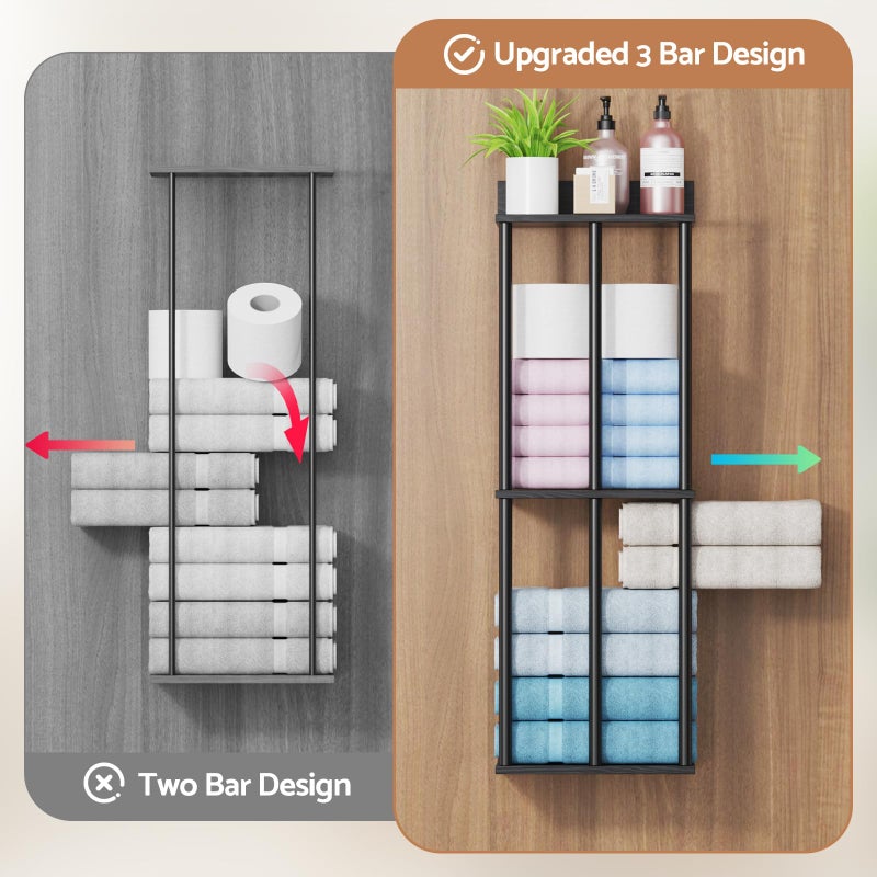 WHEARTED Bathroom Towel Storage, Black Bathroom Towel Holder, Wall Mounted Towels Racks Shelf Towels Organizer for Rolled Towels, 34inch Modern Storage Rack Organizer for RV - Image 3