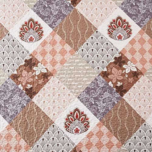 LEAONME 2 Pieces Twin Size Quilt Set Lightweight Brown Floral Bedspread 68x86 Inch Soft Patchwork Coverlet Warm Microfiber Bed Cover for All Seasons (1 Quilt,1 Pillow Sham) - Image 5