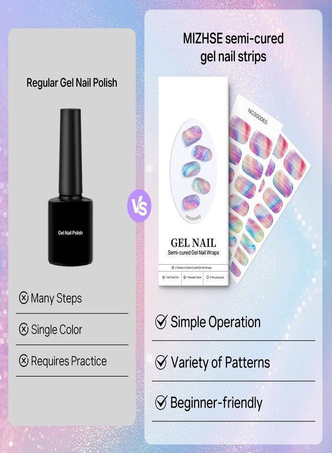 MIZHSE Semi Cured Gel Nail Strips Cat Eye Effect Multicolor, 30PCS Gel Nail Wraps, Stickers, U V Light Required, Salon Quality, Long Lasting Easy to Apply & Remove - Includes 2 Prep Pads, Nail File - Image 3